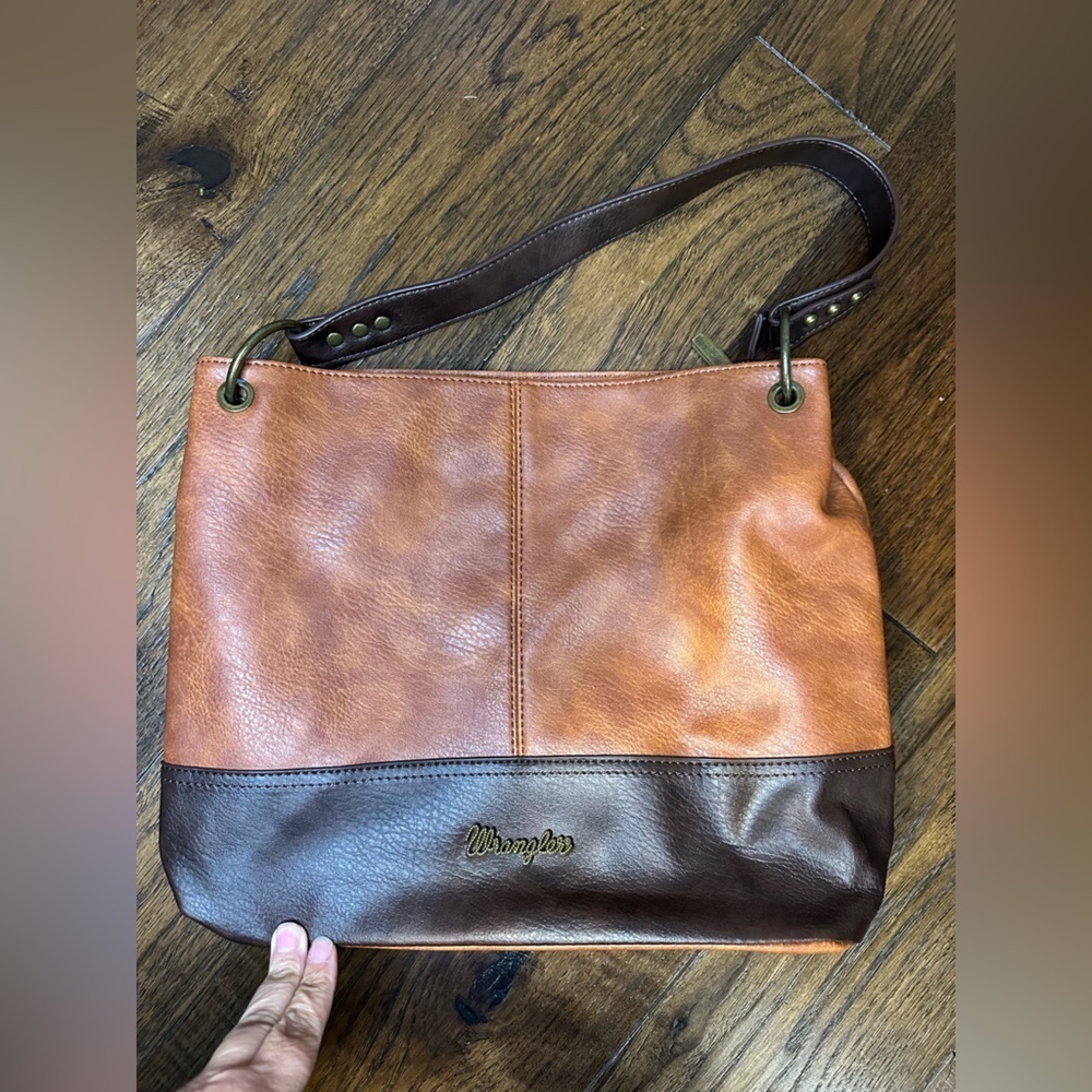 Wrangler Two-Tone Brown and Tan Shoulder Tote